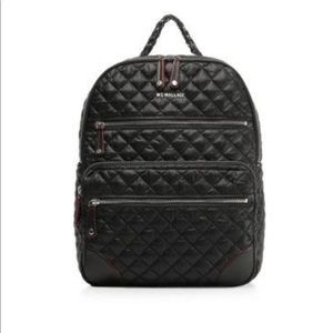 MZ WALLACE Small Crosby Quilted Backpack In Black and silver authentic